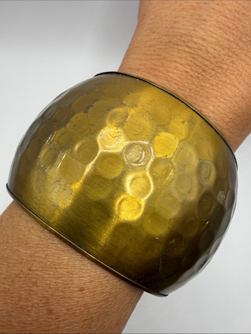 Vintage Gold Tone Hammered Metal Large Cuff Bangle Statement Bracelet